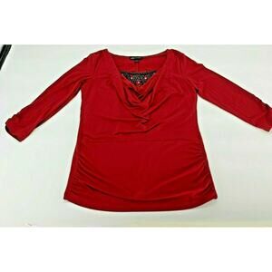 IN Studio Womens Shirt Blouse Cowl Neck Beaded Braided Long Sleeve Sz M